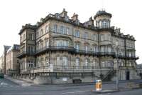 One of the world's earliest purpose-built railway hotels, complete with private platform, the former S&D Zetland Hotel (now converted to flats) stands above the cliffs on Marine Parade, in April 2008. Saltburn station is behind the building. The hotel, as well as the station [see image 19902] and much of the rest of the town is built using the distinctive white firebrick  produced at the nearby works of Henry Pease, son of the founder of the Stockton & Darlington Railway. Pease was the man whose vision resulted in the extension of the railway from Redcar in 1861 together with the formation of the Saltburn Improvement Co to promote the development of the 'new town' to make it, at the time, one of the most modern resorts on the north east coast.<br><br>[John Furnevel 03/04/2008]