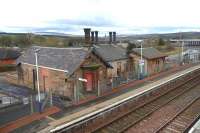 The station building at Sanquhar in April 2006 looking rather forlorn. Happily, work on restoration of the structure is currently well advanced.<br><br>[Colin Miller 08/04/2006]