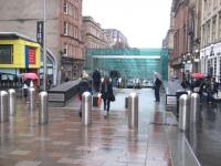 Security bollards in place around the Buchanan Street Subway entrance on 11 June 2010.<br><br>[Colin Harkins 11/06/2010]