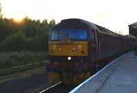 With the light amost gone, no 47670 has just taken over the <I>SRPS 40th Anniversary Railtour (1970-2010)</I> from no 61994 <I>The Great Marquess</I> at Perth station on 26 June 2010. The class 47 will shortly take the train south on the final leg of the return journey to Polmont. [See image 29548] <br><br>[Brian Forbes 26/06/2010]