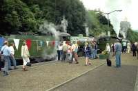 Ex-LNER K4 no 3442 and K1 no 2005 pause at Arrochar and Tarbet with the SRPS <I>West Highland Centenary Special</I> to Fort William on 7 August 1994.<br>
<br><br>[John McIntyre 07/08/1994]