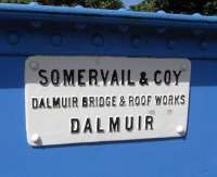 Maker's plate on the 1903 bridge carrying Craighall Road over the CR's Leith New Lines from Newhaven junction, just to the south of Newhaven station in July 2010.  (For a view over the parapet in 1970 [see image 29369].) Today there's nothing to see except trees. The fact that the bridge had to be made and transported from Clydebank on the other side of Scotland is surely a reflection of the lack of heavy industry in Edinburgh (though Leith did manage some shipbuilding).<br><br>[David Panton 12/07/2010]