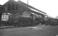 Shed scene at Hurlford (67B) in the 1960s. Nearest the camera is BR Standard class 4 2-6-0 no 76108, allocated here from 1963 until its eventual withdrawal in mid 1966.<br><br>[K A Gray //]