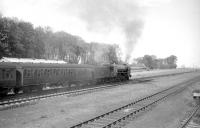 A1 Pacific no 60151 <I>Midlothian</I> leaving Longniddry on the ECML in April 1964 with the 3.30pm Edinburgh - Berwick stopping train. The train is running parallel with the single line Haddington branch at this point.<br><br>[Robin Barbour Collection (Courtesy Bruce McCartney) /04/1964]