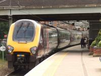 A CrossCountry Voyager standing at platform 1 of Berwick station waiting to take a service South<br><br>[Graham Morgan 07/07/2010]