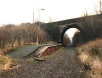 The former Skelmanthorpe Station in February 1988, looking towards Clayton West on the single line branch from Shepley Junction on the Penistone line.<br><br>[David Pesterfield 11/02/1988]