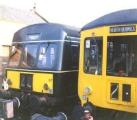 The buffer stops at Corstorphine on 30 December 1967. On the left is the 13.36 (SO) to Edinburgh Waverley (the final departure), while on the right is the 13.24 through service to North Berwick.<br><br>[Jim Peebles 30/12/1967]