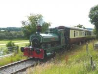 Andrew Barclay 0-4-0 Saddle Tank no 807 <I>Bon Accord</I> on her first day on public duty at the Royal Deeside Railway, en route to Milton of Crathes. [See image 18043]<br><br>[John Williamson 24/07/2010]