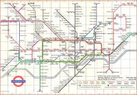 After the abberation of the Hutchison map [see image 29931] Paul <br>
Garbutt was given the job as designer and the map took on the familiar form which is essentially the same today. This edition is probably from 1968. The northern half of the Victoria line is open, and there are expected dates for opening to Victoria itself. As for the final section, Pimlico is missing: presumably it was an afterthought. No Jubilee line yet: it was to pinch the Stanmore branch of the Bakerloo, which also lost the line beyond Harrow & Wealdstone to BR. <br>
<br><br>[David Panton //1968]