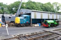 Little and large? 37142and <I>'Judy'</I> at Bodmin General on the Bodmin and Wenford Railway on 23 July 2010.<br>
<br><br>[Peter Todd 23/07/2010]