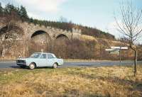 Photograph taken in Border Counties territory in the late 1960s, showing part of the magnificent Kielder Viaduct with the photographer's car (a 1968 Cortina Mk 2) parked in the foreground (or vice versa).<br><br>[Robin Barbour Collection (Courtesy Bruce McCartney) //]