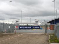 Looking east at the entrance to the new ScotRail light maintenance depot at Bathgate on 27 July with the cleaning roads in the right background on the south side of the line. The new station footbridge now dominates this view.<br><br>[John Furnevel 27/07/2010]