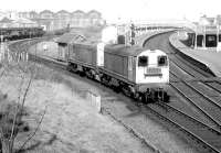 A pair of class 20s at Newton Junction in April 1980 heading back from the Harbour to Ayr shed.<br><br>[John Furnevel 04/04/1980]