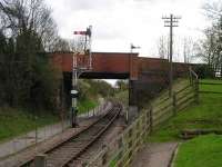 Track, overbridge and semaphore signal at Chapel Brampton. Note the bridge has been lifted to accomodate electrification .........never completed.<br><br>[Bob Ellis //]