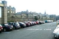 North wall of Leith Central Station looking west towards Easter Road - now part of the Co-op car park, April 2004.<br><br>[John Furnevel 26/04/2004]