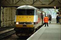 A BR InterCity Glasgow Central - London Kings Cross service calls at Edinburgh Waverley in 1992.<br><br>[John Furnevel 30/05/1992]