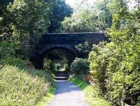 Trackbed of Balerno branch at Currie looking west, 2002.<br><br>[John Furnevel //2002]