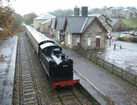 The joint NER/MR Hawes station in November 2004. The building now houses the Dales Countryside Musem, complete with a short length of track and static display of a locomotive and 3 coaches alongside the westbound platform. The locomotive purporting to be G5 0-4-4T 67345 is in fact No 12, (RSH 7845/1955) an 0-6-0T that worked at the CEGB Hams Hall Power Station until about 1970. The real 67345 was cut up at Darlington at the end of 1955.   <br><br>[John Furnevel 01/11/2004]