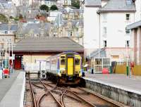 Afternoon train for Glasgow standing at Oban station in April 2005.<br><br>[John Furnevel 14/04/2005]