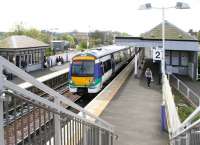 Looking south along platform 2 at Dalmeny in April 2005 with a northbound service about to restart.<br><br>[John Furnevel 30/04/2005]