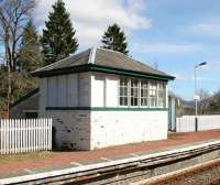 The signal box at Dalmally station in April 2005, seen from the westbound platform.<br><br>[John Furnevel 15/04/2005]