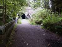 Looking north from Auchendinny Station in 2002 towards the bridge over the North Esk and the tunnel beyond.<br><br>[John Furnevel 10/09/2002]