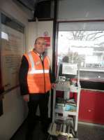 The 'booking' office at Settleston in November 2010, with Michael Cochrane in attendance. See news item.<br><br>[First ScotRail 24/11/2010]