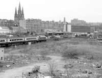 A push-pull shuttle service about to pass Haymarket coal depot in May 1981 amidst site clearance of old industrial land west of the station.<br><br>[John Furnevel 27/05/1981]