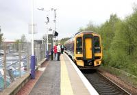 The cramped facilities at Uphall in 2005, with a Bathgate - Newcraighall train at the platform.<br><br>[John Furnevel 13/05/2005]
