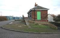 Remains of the former Haddington Station, seen here on 4 December 2004 - looking east into the terminus. The main goods yard and sidings were on the left. Haddington closed to passenger traffic in 1949, with the branch from Longniddry Junction closing completely in 1968.<br><br>[John Furnevel 04/12/2004]