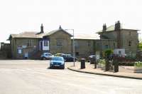 Exterior view of Ladybank station, seen from the west in May 2005. Ladybank is claimed to be the oldest 'unaltered' station in Scotland (that presumably excludes the blue and white porch!)<br><br>[John Furnevel 04/05/2005]