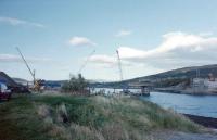 Work underway on Creagan Viaduct in 1998 to convert the bridge from rail to road use. Two of the three supports were completely dismantled and rebuilt using the original facing blocks. The road bridge was opened to road traffic using the A828 the following year.<br><br>[Colin Miller //1998]