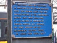 Commemorative electrification plaque alongside platform 4 at Edinburgh Waverley in July 2010.<br><br>[Andrew Wilson 26/07/2010]