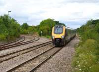 Bristol bound CrossCountry train passing Yate Middle Junction on 4 August 2010. The line to the left runs to Tytherington stone terminal.<br><br>[Peter Todd 04/08/2010]