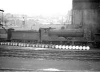 Reid D34 no 62494 <I>Glen Gour</I> on shed at Hawick in June 1959, some 2 months after official withdrawal by BR. The ex-North British 4-4-0 was cut up at Wards of Wishaw by the end of August that year.<br><br>[Robin Barbour Collection (Courtesy Bruce McCartney) 24/06/1959]