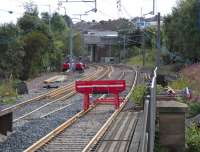 Looking east from the platform at Airdrie on 14 August 2010. The added track (left) looks more complete than the 'existing' track.<br><br>[David Panton 14/08/2010]