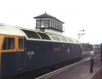 47709 <I>The Lord Provost</I> waits to take the inaugural train back to Aberdeen on the occasion of the re-opening of Dyce station on 15 September 1984.<br><br>[John Williamson 15/9/1984]