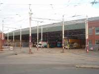 Although a new tram depot is being built in Blackpool [See image 30215] Rigby Road will continue to house and service the heritage fleet. On this summer evening many of the trams are out on the route but some interesting vehicles can still be glimpsed.<br><br>[Mark Bartlett 11/08/2010]