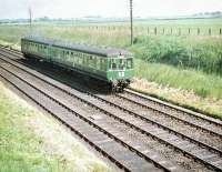 A 2-car DMU bound for Corstorphine seen shortly after leaving Drem in the summer of 1958.<br><br>[A Snapper (Courtesy Bruce McCartney) 30/06/1958]