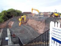 Piling and excavation activity in progress at Cupar station on 11 August 2010 as work on the provision of disabled access continues alongside the southbound platform. <br><br>[Andrew Wilson 11/08/2010]