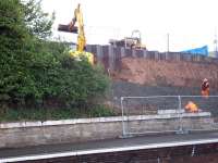 View across the running lines at Cupar station on 11 August 2010 showing construction work in progress to facilitate disabled access to the southbound platform.<br><br>[Andrew Wilson 11/08/2010]