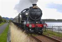 <I>The Great Marquess</I> running along the sea wall at Culross with the second of the SRPS specials on 22 August.<br><br>[Bill Roberton 22/08/2010]