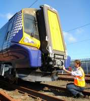 Initial checks underway as part of the commissioning process involving the new 380 units at Polmadie on 27 August. <br><br>[Transport Scotland 27/08/2010]