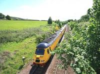 The Network Rail measurement train runs south through Sanquhar on 14 June 2010.<br><br>[Peter Rushton 14/06/2010]