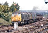 Green 5103 with an unidentified blue classmate (possibly 5111) on a Tyne Dock - Consett iron ore train passing South Pelaw Junction on 28 June 1971.<br>
<br><br>[Bill Jamieson 28/06/1971]