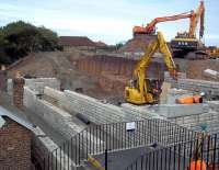 Medieval fortifications? No, just ongoing work on what must be well on its way to becoming an impressive disabled access to the southbound platform at Cupar. Progress on 1 September 2010.<br><br>[Andrew Wilson 01/09/2010]