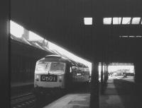 The old Haymarket station looking west in October 1970 as a Brush Type 4 locomotive runs through light engine shortly after leaving Haymarket shed and heads towards Waverley. Signs of activity can be seen in the coal yard in the right background [see image 29758].<br><br>[Jim Peebles /10/1970]