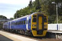 Intermediate-liveried 158782 departs Aberdour on 31 August.<br><br>[Bill Roberton 31/08/2010]