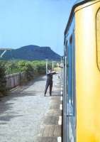 Token exchange at Rogart in 1968 with D5123 at the head of an Inverness train [see image 30325] [With thanks to John McIntyre & Crinan Dunbar]<br><br>[Bruce McCartney //1968]