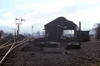 Memories of the Druimuachdar bankers were still fresh when this view of the remains of Blair Atholl steam shed was taken looking south on 23rd March 1963. [See image 16441] <br><br>[Frank Spaven Collection (Courtesy David Spaven) 23/03/1963]